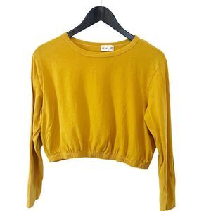 Gage Mustard Yellow Crop Long Sleeve Round Neck T-shirt